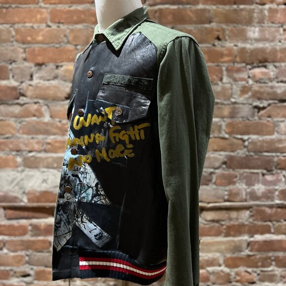 Pihakapi “Wanna Fight No More” Mixed-Media Leather & Wool Jacket - Picture 3 of 11